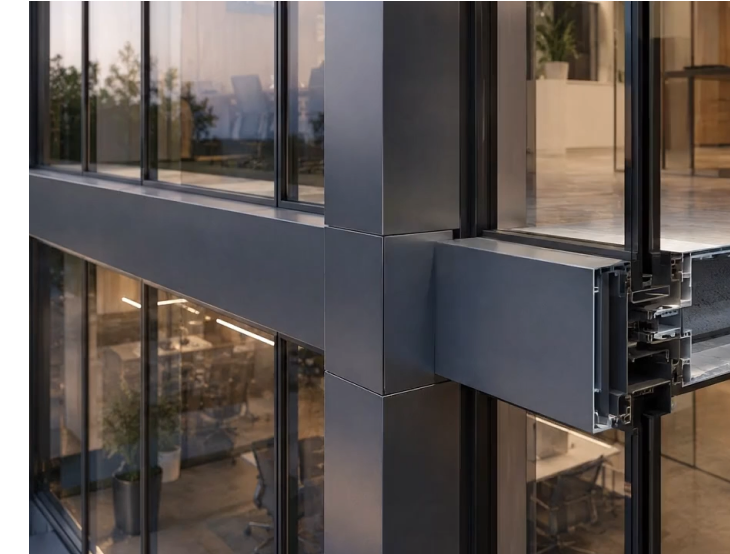 Curtain wall installed on a modern building facade
